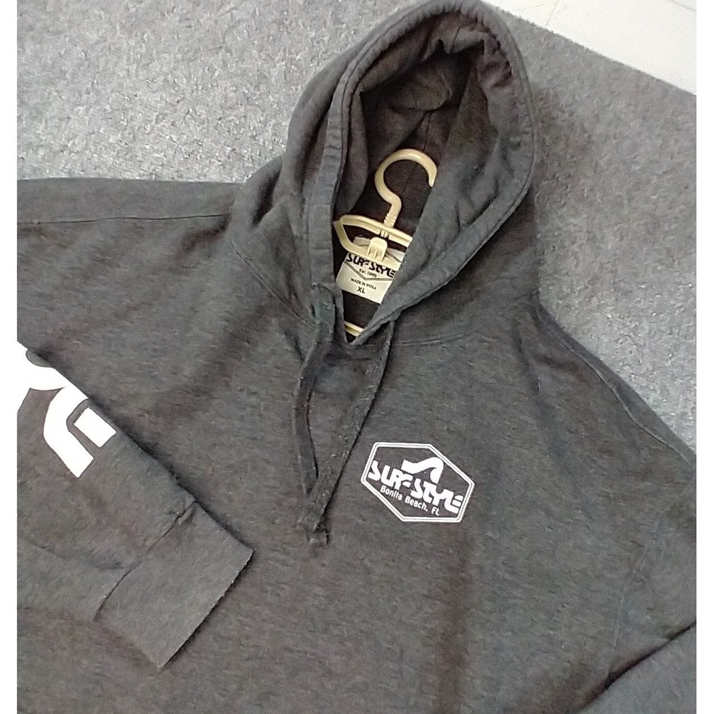Surf Style Hoodie Mens XL Charcoal Bonita Beach FL Graphic Sleeve Pullover